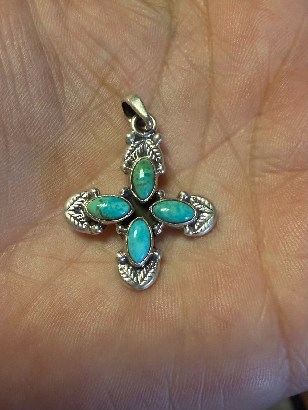 Stamped Sterling and Kingman turquoise pendant